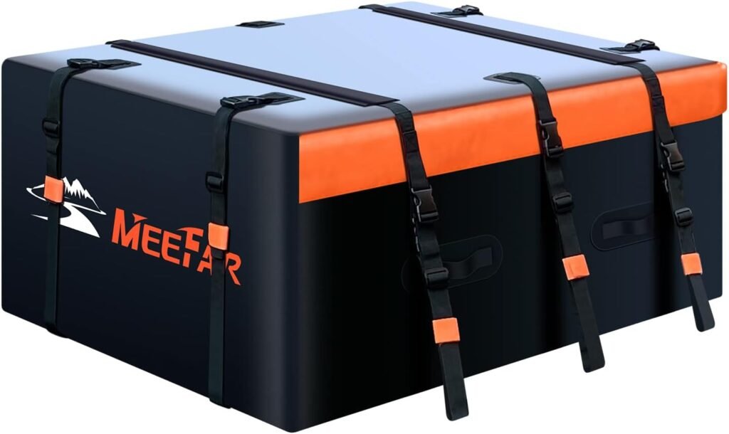 MeeFar Rooftop Cargo Carrier Car Roof Bag 20 Cubic Feet 100% Waterproof Car Top Carrier, Fits All Vehicle with/Without Rack,Include Anti-Slip Mat,10 Reinforced Straps,6 Door Hooks,Luggage Lock