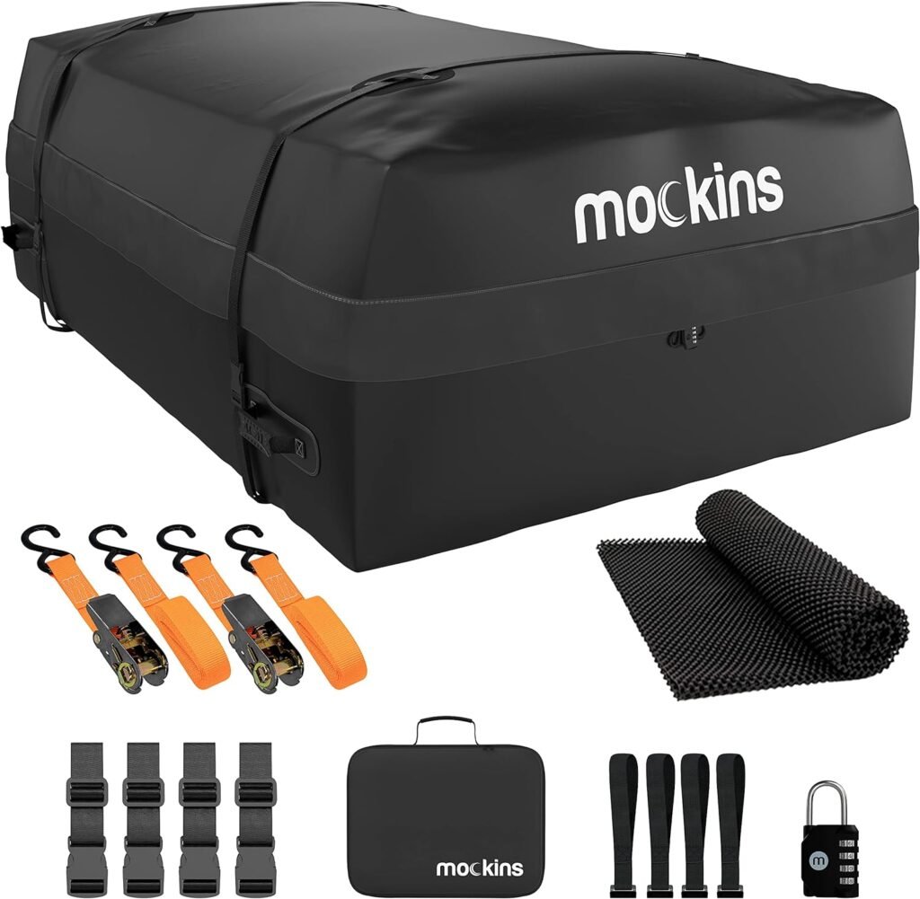 Mockins 25 Cubic Feet Rooftop Cargo Bag Set 60x43x17 Car Roof Storage Bag | Roof Bag Waterproof Carrier for Vehicles with/Without Rack | Roof Rack Storage Roof Cargo Bag | Car Top Carrier Roofbag