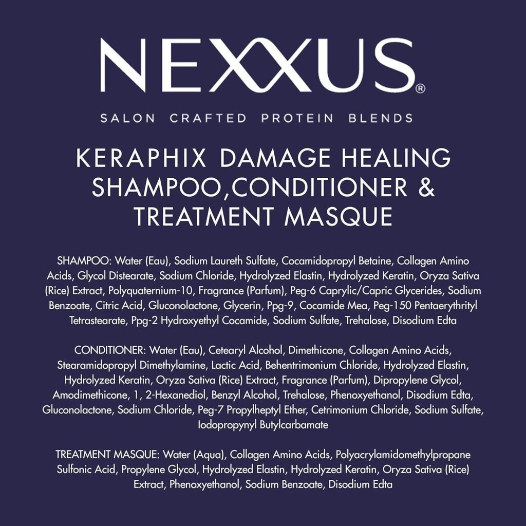 Nexxus Keraphix Shampoo and Conditioner and 3 Hair Repair Masks Treatment System (5 Pack) , Damaged Hair Treatment 33.8 oz, 2 Count  1.5 oz, 3 Count