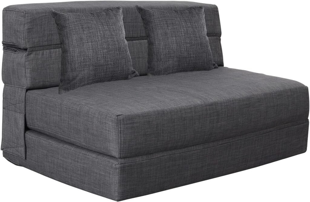 Nigoone Queen Size Folding Sofa Couch Memory Foam with 2 Pillows Sleeper Chair Lazy Couch Triple Futon Convertible Guest Beds, Washable Cover,Dark Gray