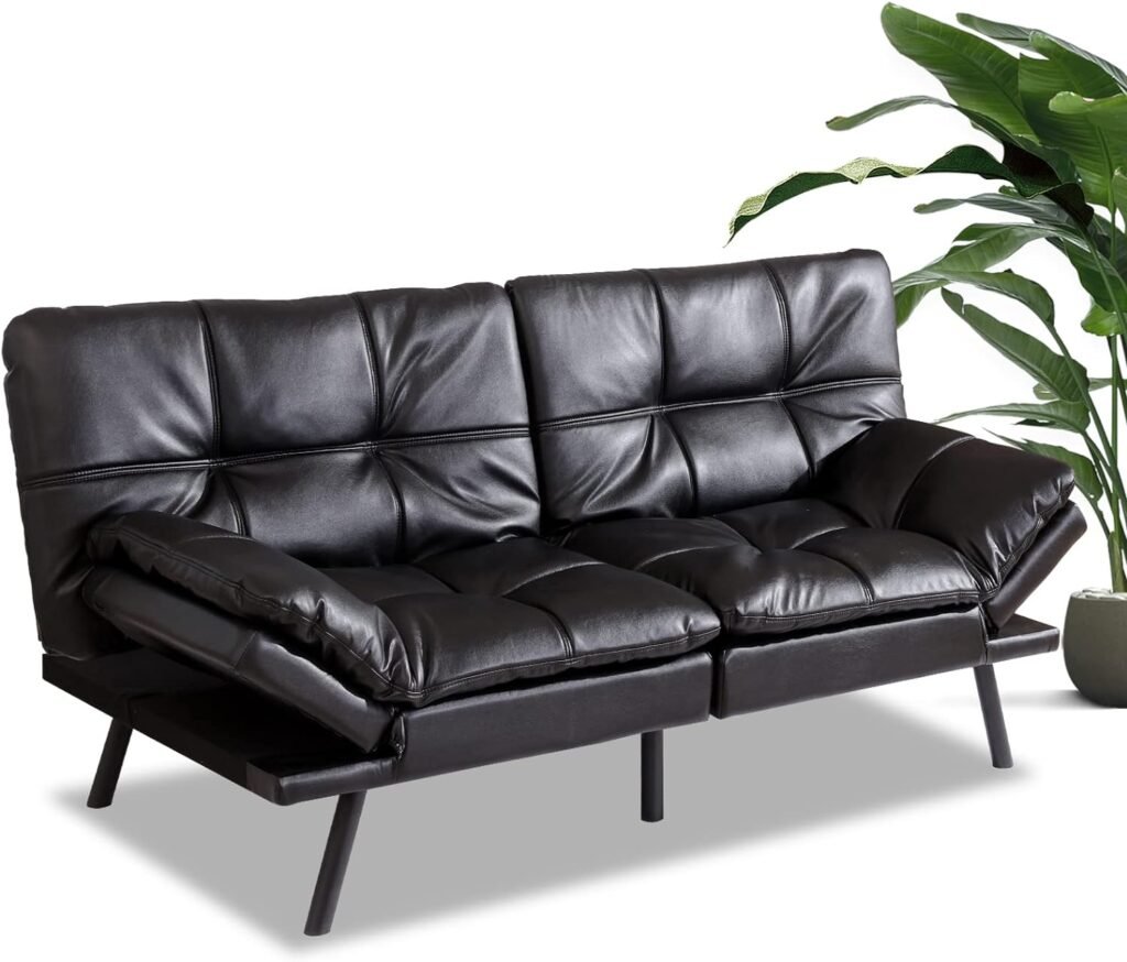 QAIIOO Futon Couch Modern Convertible Memory Foam,Faux Leather Loveseat Folding Sleeper Sofa Bed,Apartment,Dorm,Bonus Room, 71 D x 33 W x 31.5 H, Black