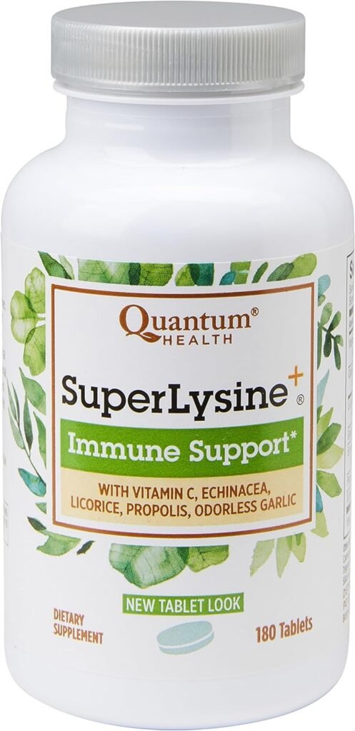 Quantum Health SuperLysine+ Advanced Formula Immune Support Supplement Lysine 1500 mg, Vitamin C Echinacea Licorice Bee Propolis  Odorless Garlic Daily Wellness Blend for Women  Men - 180 Tablets