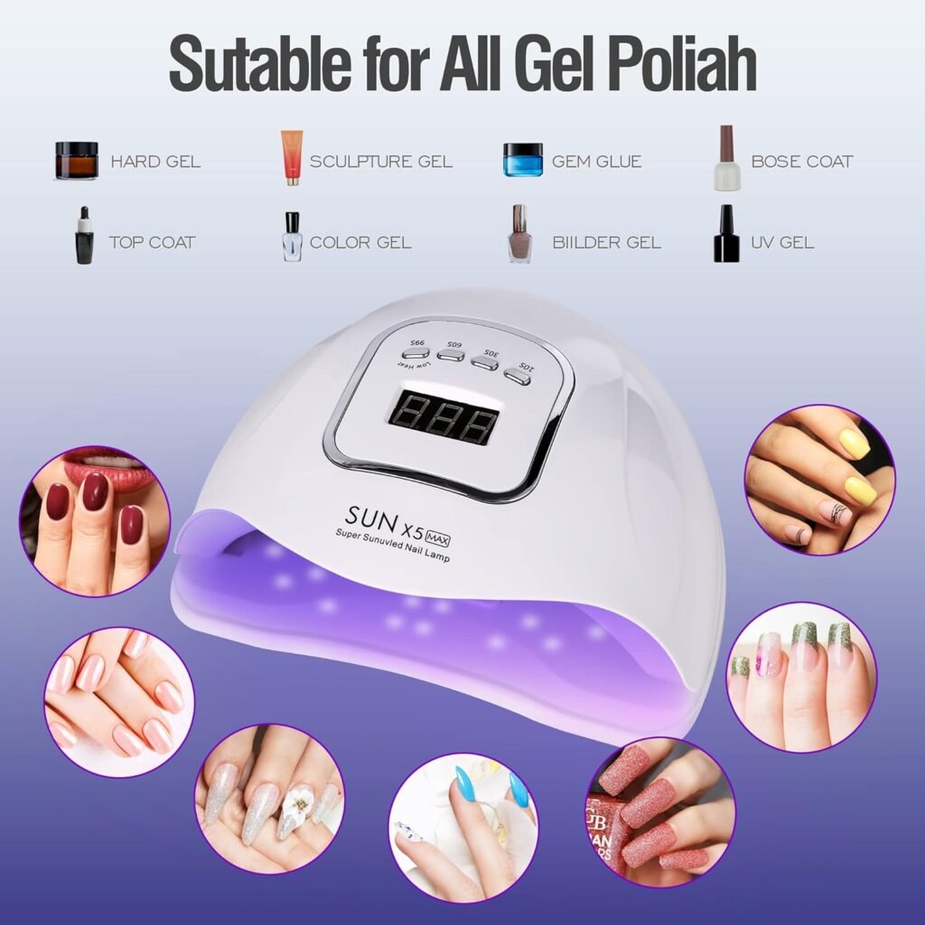 QUICDEER UV Nail Lamp 120W Nail Dryer LED Nail Light for Gel Nails-4 Timers Professional Nail Art Accessories Curing Gel Toe Nails (White)