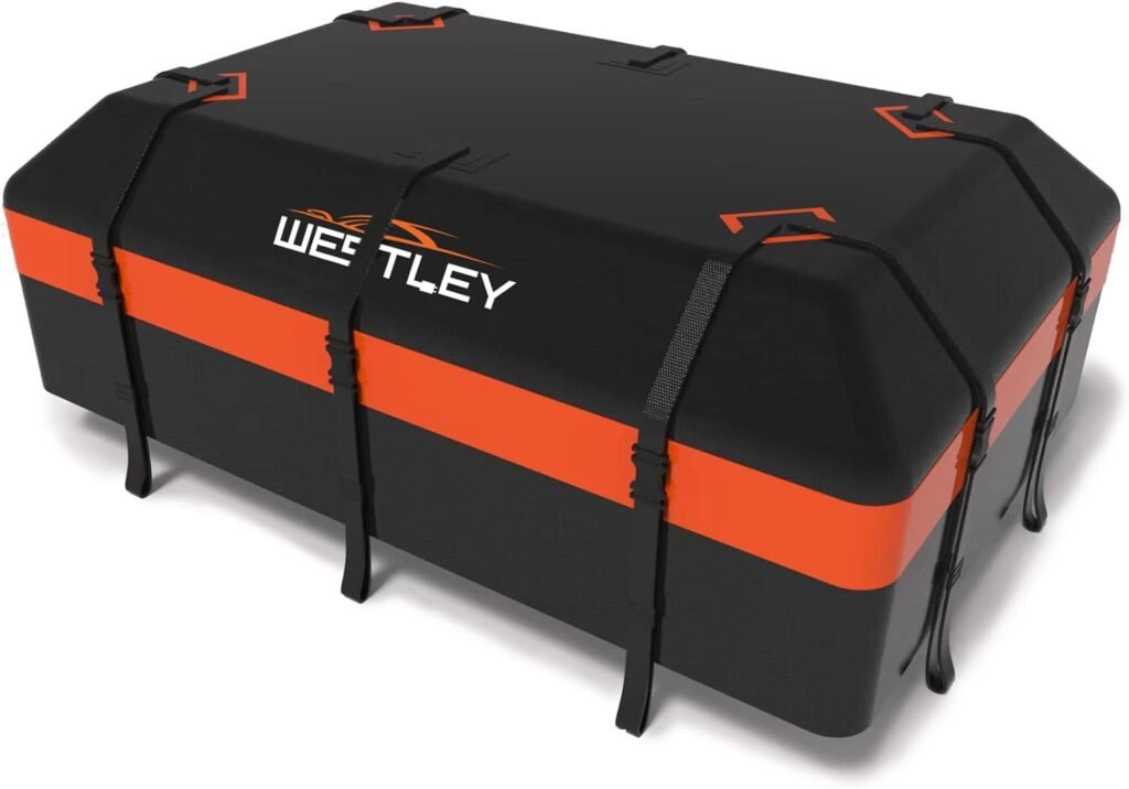 Roadaniel-Westley Car Roof Bag，Rooftop Cargo Carrier, 100% Waterproof 15 Cubic Feet Soft-Shell Luggage Bag, Suitable for All Vehicles with/Without Racks, Includes Anti-Slip Mat, 10 Reinforced Straps