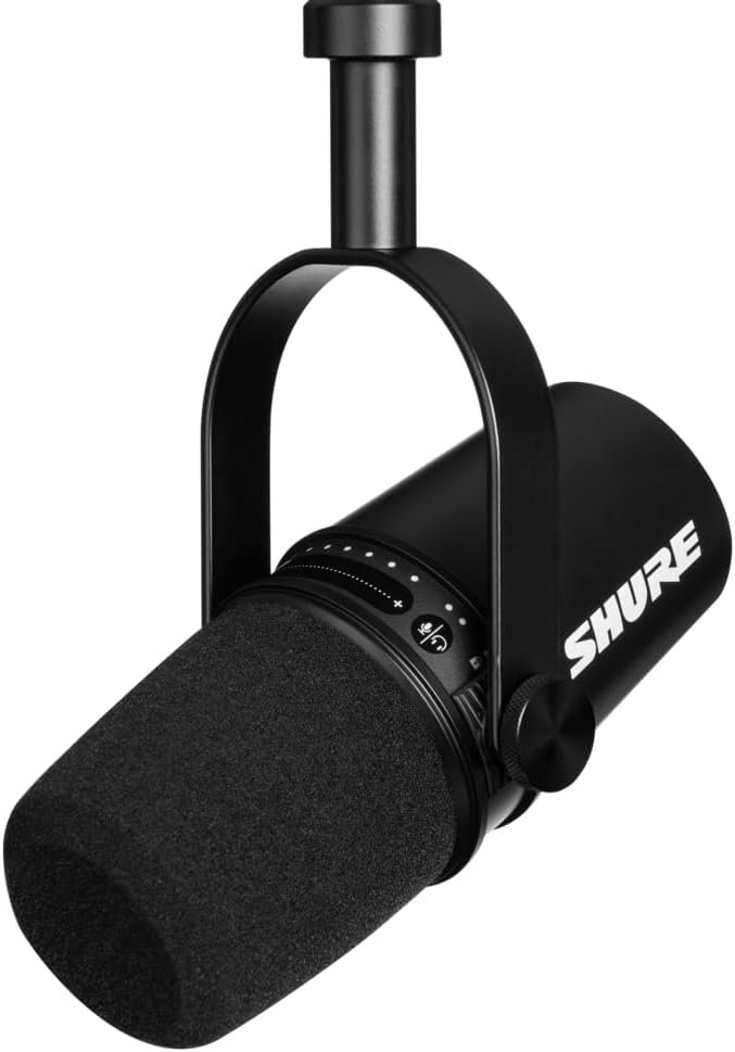 Shure MV7 USB Microphone for Podcasting, Recording, Live Streaming  Gaming, Built-in Headphone Output, All Metal USB/XLR Dynamic Mic, Voice-Isolating Technology, TeamSpeak  Zoom Certified – Black