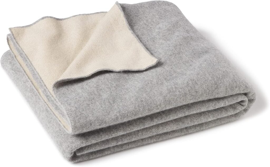 State Cashmere Reversible Throw Blanket - Ultra Soft Accent Blanket for Couch, Sofa  Bed Made with 100% Inner Mongolian Cashmere - Crafted Home Accessories - (Beige/Heather Grey, 60x50)