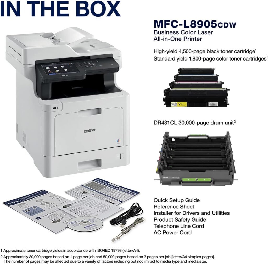 Brother MFC‐L8905CDW Business Color Laser All‐in‐One Printer, 7” Touchscreen Display, Duplex Print/Scan, Wireless