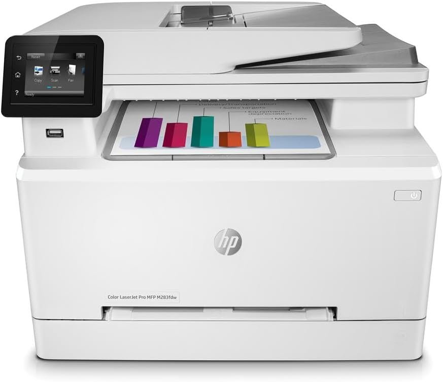 HP Color LaserJet Pro M283fdw Wireless All-in-One Laser Printer, Remote Mobile Print, Scan  Copy, Duplex Printing, Works with Alexa (7KW75A), White