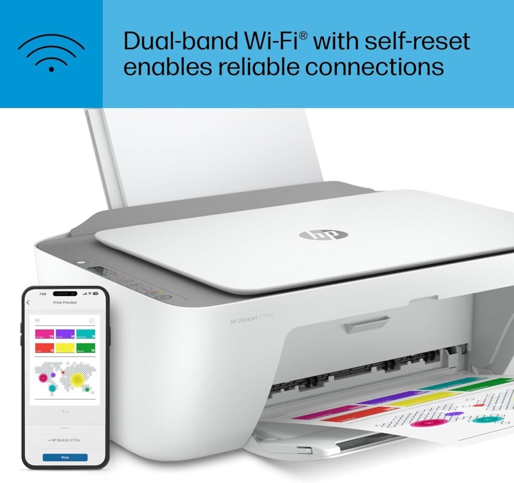 HP DeskJet 2755e Wireless Color inkjet-printer, Print, scan, copy, Easy setup, Mobile printing, Best-for home, Instant Ink with HP+,white