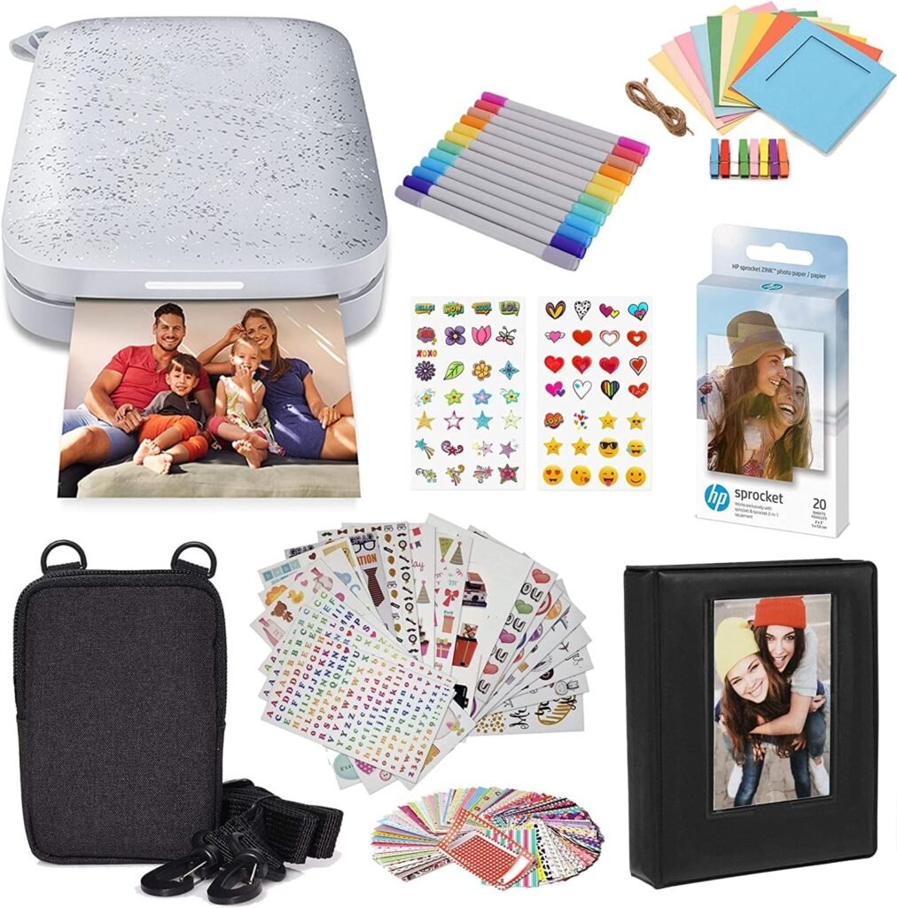 HP Sprocket Portable 2x3 Instant Color Photo Printer (Luna Pearl) Print Pictures on Zink Sticky-Backed Paper from your iOS  Android Device.