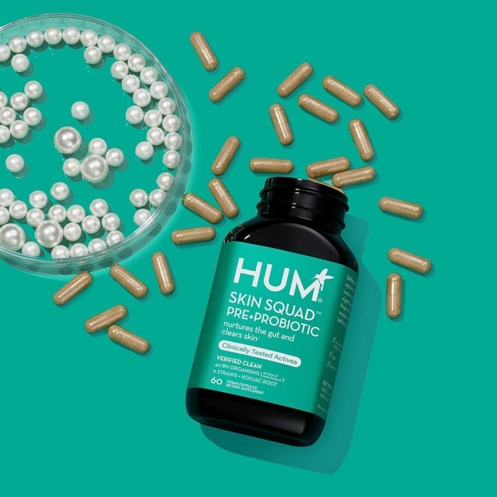 HUM Skin Squad - Probiotic Supplement for Clear Skin  Gut Health - Microbiome Probiotics for Problem Skin  Breakouts (60 Vegan Capsules, 30 Day Supply)