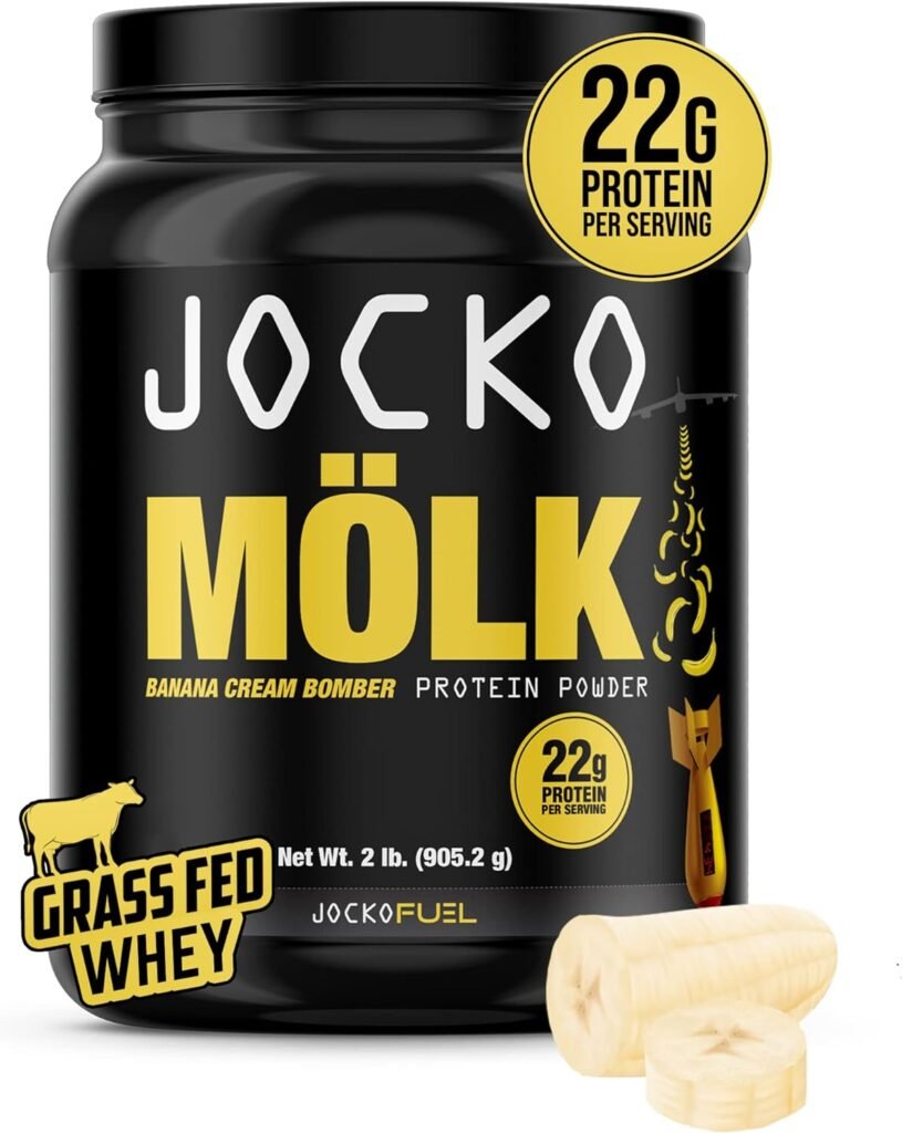 Jocko Mölk Whey Protein Powder (Vanilla) - Keto, Probiotics, Grass Fed, Digestive Enzymes, Amino Acids, Sugar Free Monk Fruit Blend - Supports Muscle Recovery  Growth - 31 Servings (New 2lb Bag)