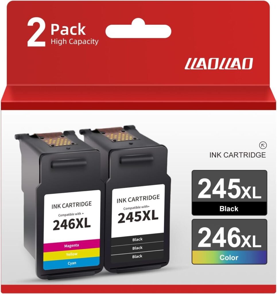 LLAOLLAO Remaunfactured Ink Cartridge Replacement for Canon 245XL 246XL Combo Pack PG-245 CL-246 for Pixma MX490 MX492 TR4520 MG2522 TS3322 TS202 TR4522 MG2920 Printer (1 Black, 1 Color)