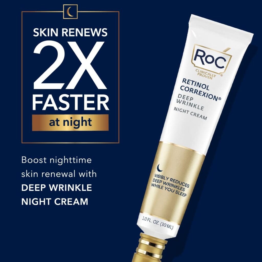 RoC Retinol Correxion Deep Wrinkle Anti-Aging Night Cream, Daily Face Moisturizer with Shea Butter, Glycolic Acid and Squalane, Skin Care Treatment, Christmas Gifts  Stocking Stuffers, 1 Ounces