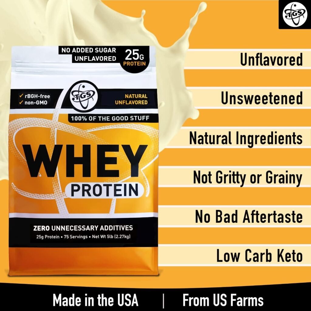 TGS 100% Whey Protein Powder Unflavored, Unsweetened, Keto Friendly - 2lb - All Natural, Low Carb, Low Calorie, Soy Free, Gluten Free, Made in USA