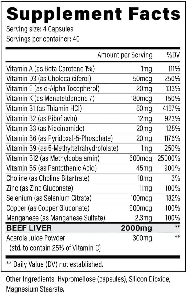 The Right Supps Beef Liver Capsules - Black Magic Nine Lives - Beef Liver Supplement - 2000mg Beef Liver Per Serving, Perfect Liver Supplement, Source of Iron, Vitamins A  B12 and Much More